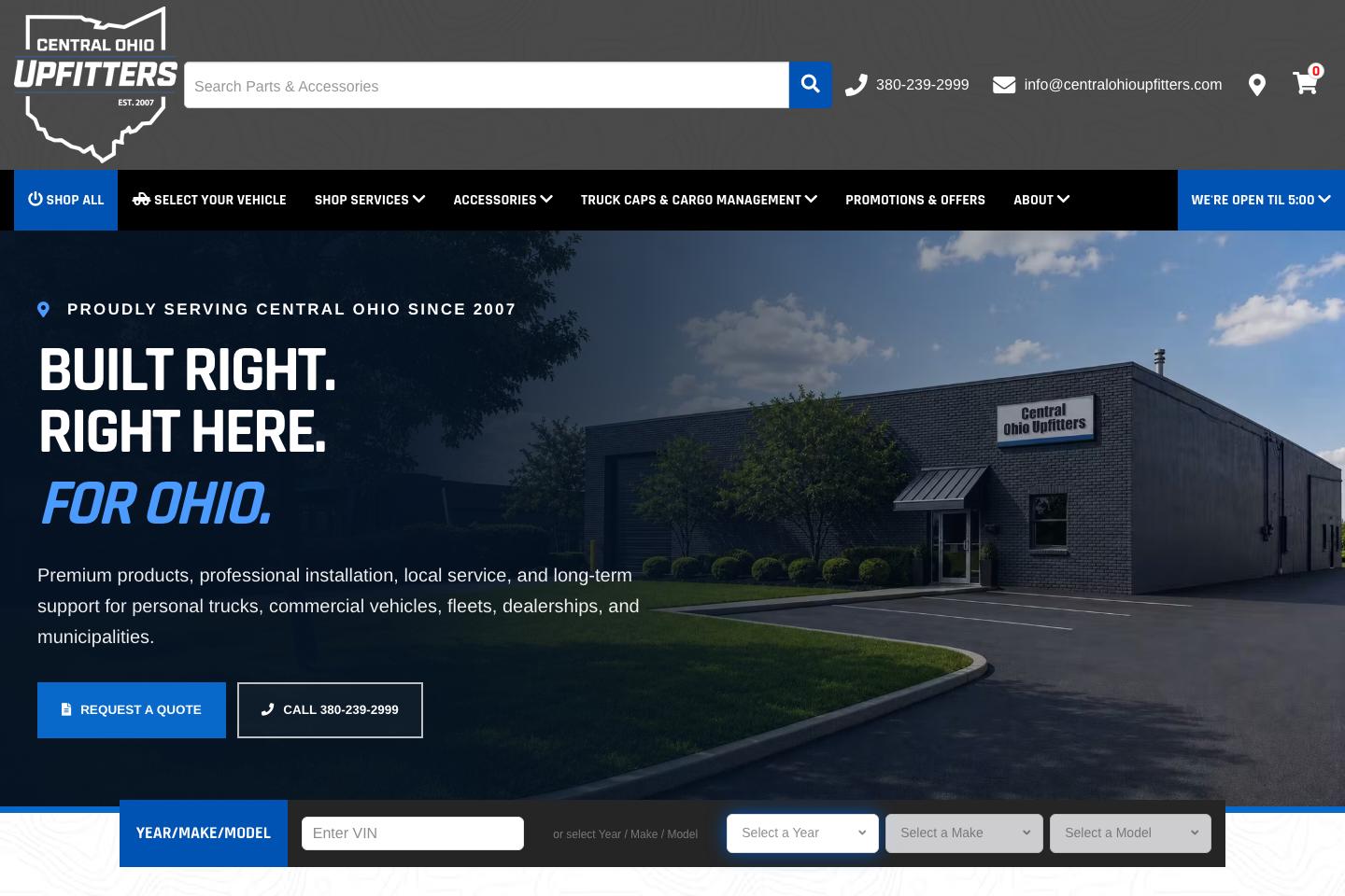 Central Ohio Upfitters’ live storefront, built with Aftermarket Websites